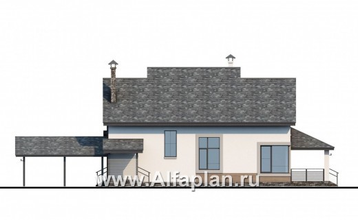 Проекты домов Альфаплан - «Роза ветров» - загородный дом с летней куxней и навесом для машин - превью фасада №2