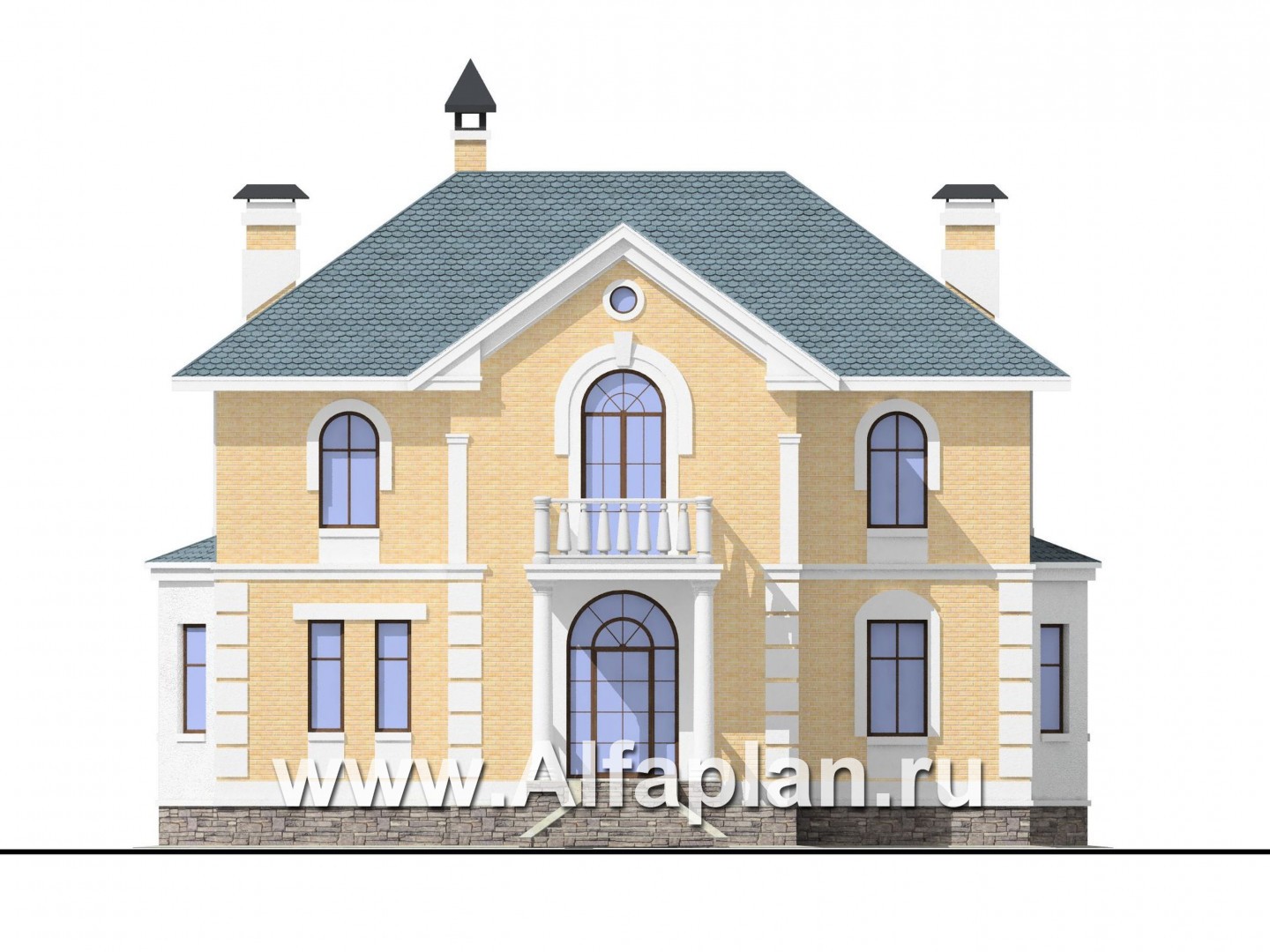 Проекты домов Альфаплан - Двухэтажный коттедж в стиле «Петровское барокко» - изображение фасада №1