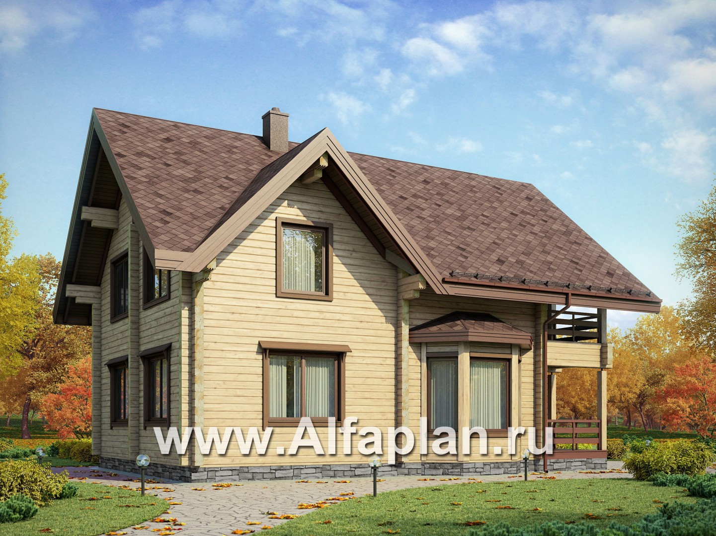 Проекты домов Альфаплан - Удобный деревянный дом с террасами - дополнительное изображение №1