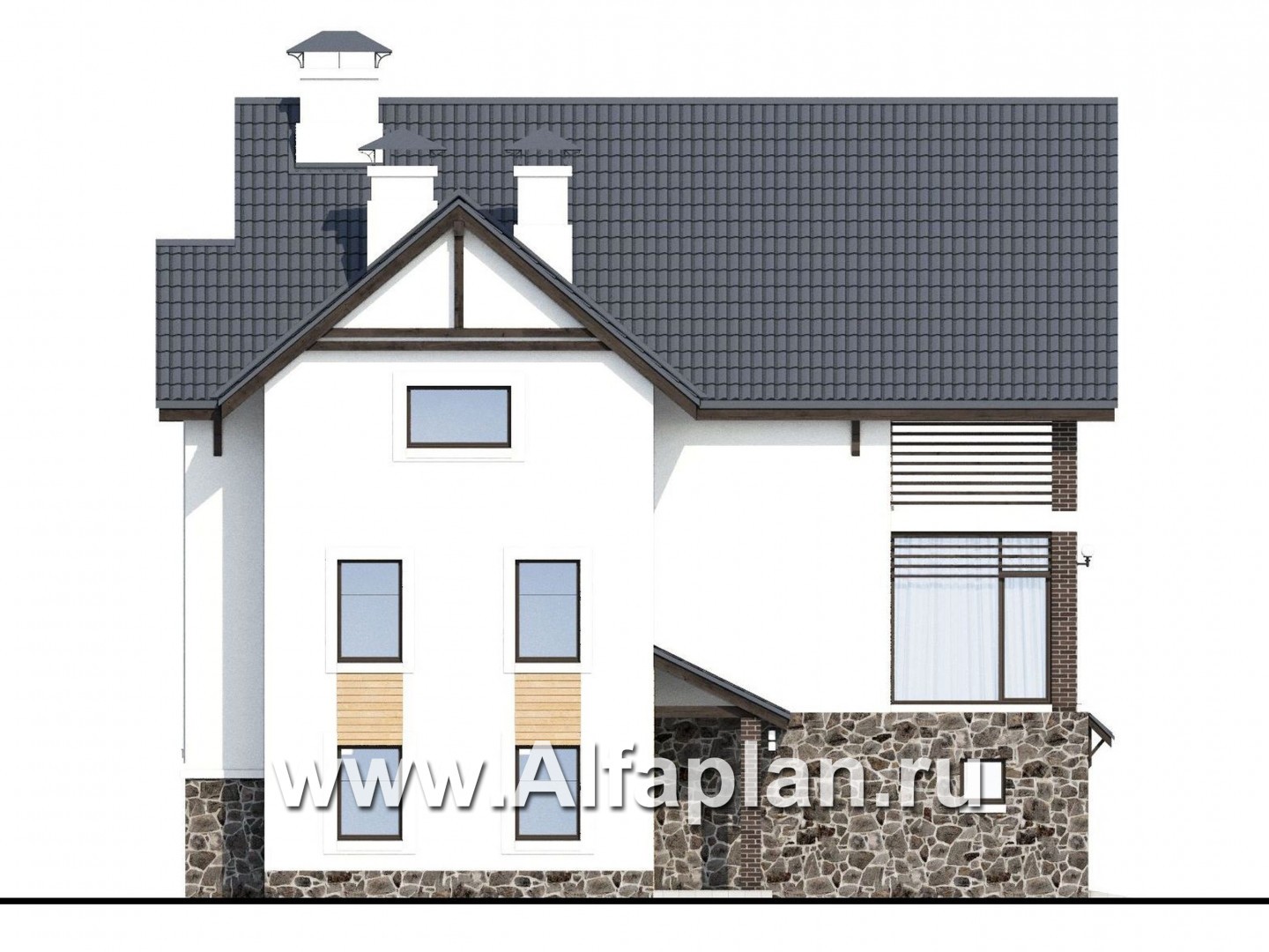 Проекты домов Альфаплан - «Фея снов» - трехэтажный дом с гаражом, террасой и лоджией - изображение фасада №3