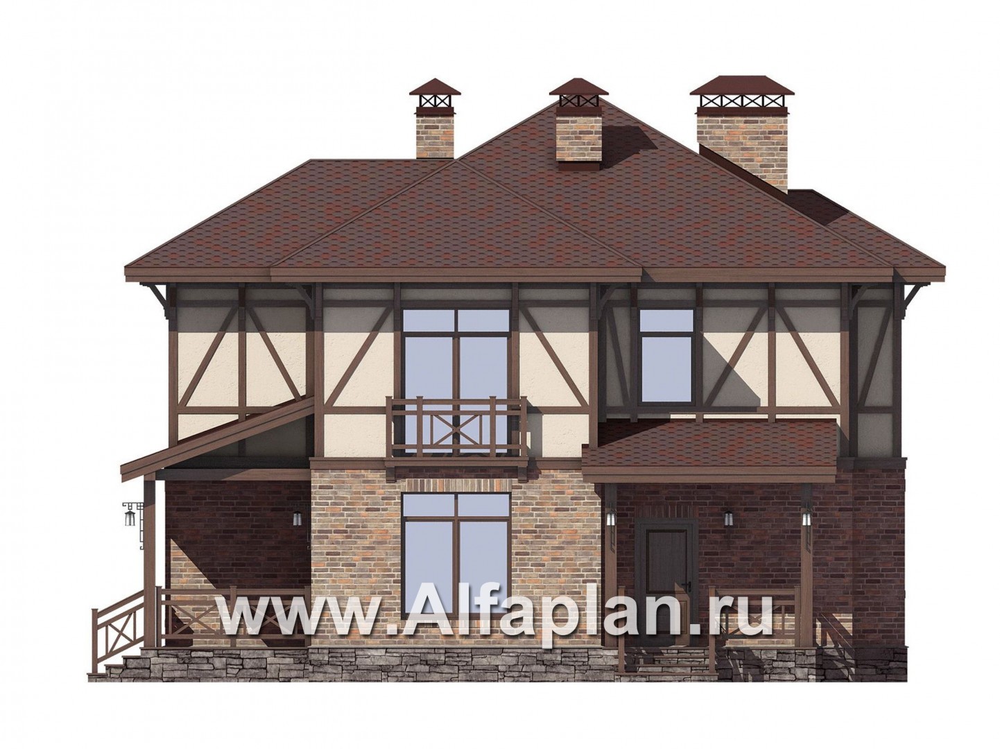 Проекты домов Альфаплан - Удобный двухэтажный дом для большой семьи - изображение фасада №3