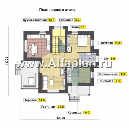 Проекты домов Альфаплан - Удобный двухэтажный дом для большой семьи - превью плана проекта №1
