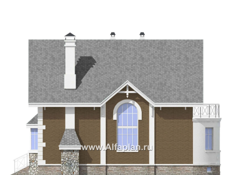Проекты домов Альфаплан - «Ретростилиса Плюс» - удобный дом с цокольным этажом - превью фасада №2
