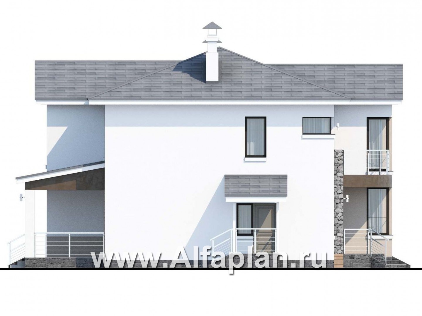 Проекты домов Альфаплан - «Платина» - проект двухэтажного современного дома, с террасой, с гаражом, в современном стиле - изображение фасада №3