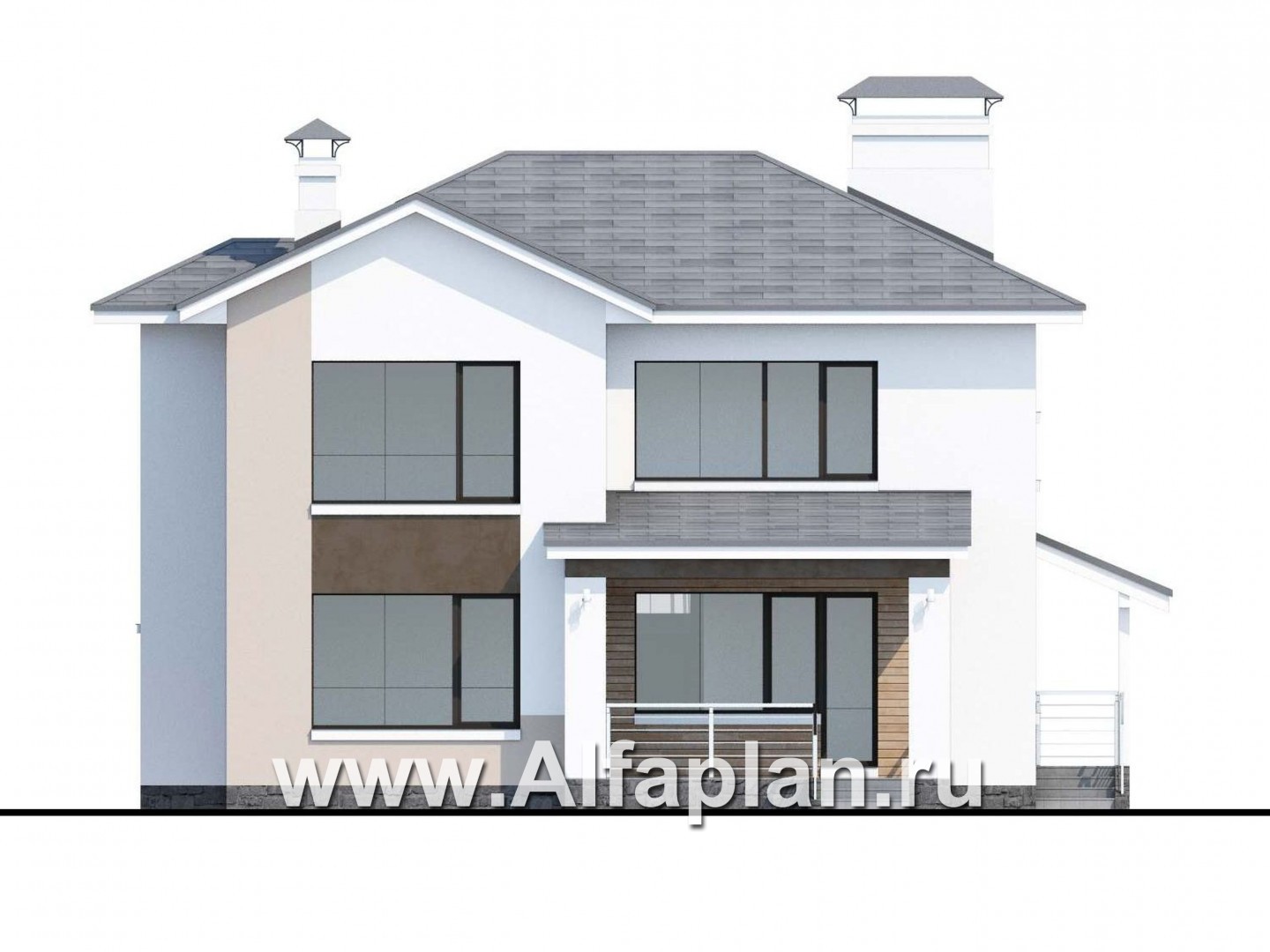 Проекты домов Альфаплан - «Платина» - проект двухэтажного современного дома, с террасой, с гаражом, в современном стиле - изображение фасада №4