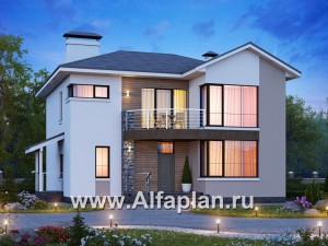Проекты домов Альфаплан - «Платина» - проект двухэтажного современного дома, с террасой, с гаражом, в современном стиле - превью основного изображения