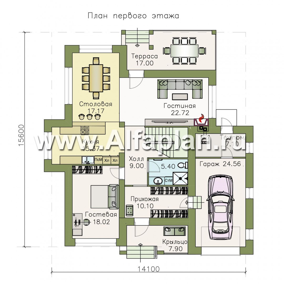 Проекты домов Альфаплан - «Эридан» - современный стильный дом с террасой и гаражом - изображение плана проекта №1