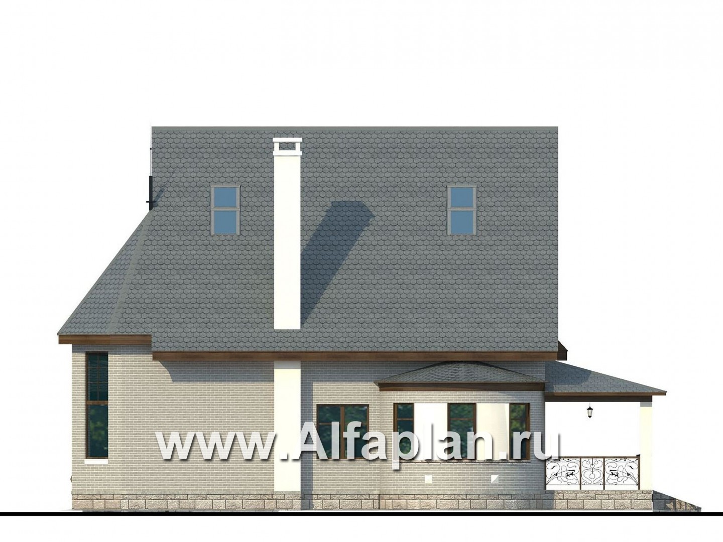 Проекты домов Альфаплан - «Пенаты» - дом с богатой живописной архитектурой - изображение фасада №2