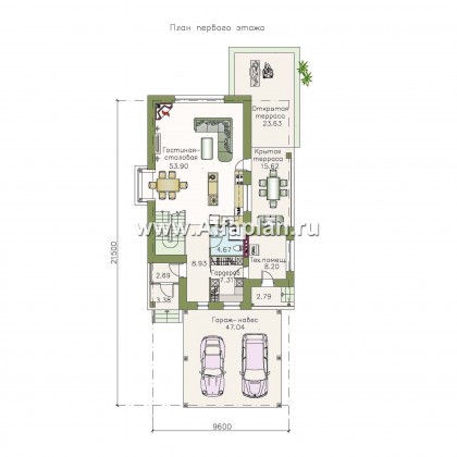 Проекты домов Альфаплан - «Эль-Ниньо»- дом с террасами и навесом для машин - превью плана проекта №1