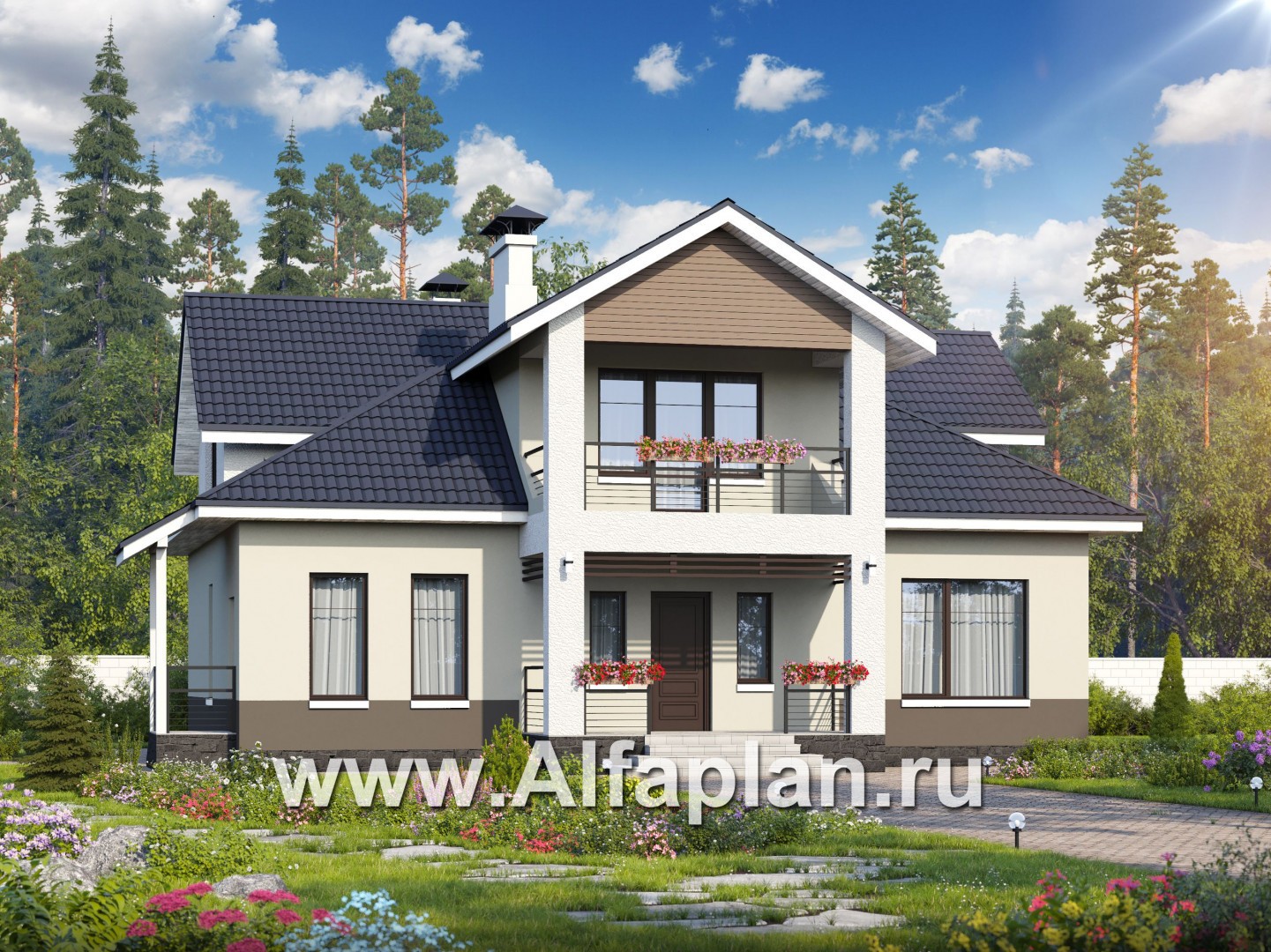 Проекты домов Альфаплан - «Кластер Персея» - дом с двумя жилыми комнатами на 1 эт и с мансардой - основное изображение
