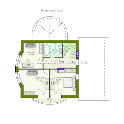 Проекты домов Альфаплан - Дом из газобетона «Боген» с полукруглой гостиной - превью плана проекта №2