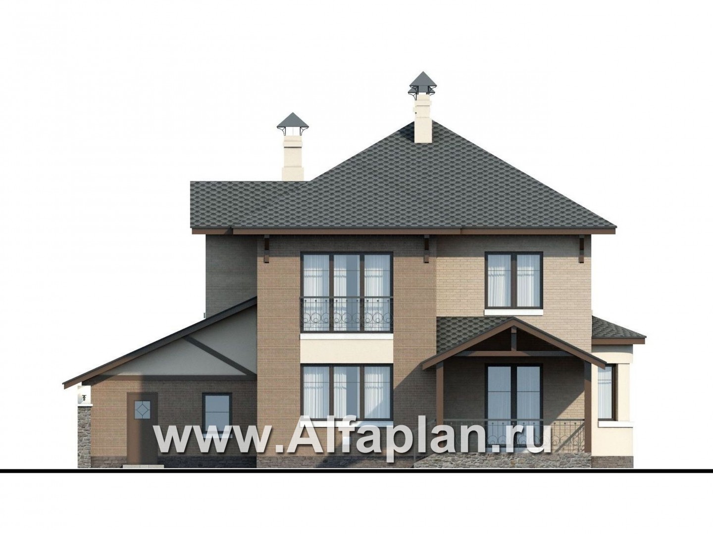 Проекты домов Альфаплан - «Эллада» - компактный особняк с гаражом-навесом - изображение фасада №4