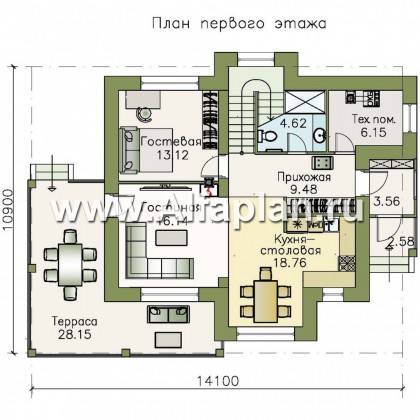 Проекты домов Альфаплан - «Стимул» - проект стильного двухэтажного дома - превью плана проекта №1