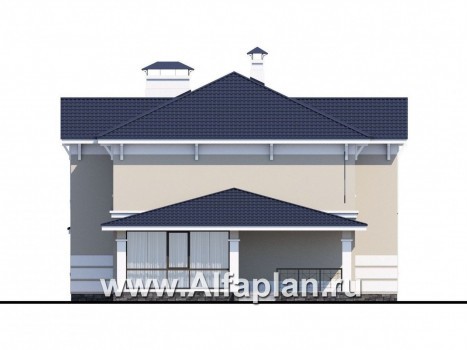 Проекты домов Альфаплан - «Патриций» - коттедж с большой верандой и террасой - превью фасада №3