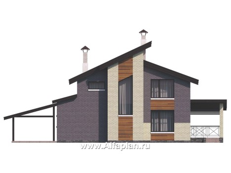 «Стимул» - проект двухэтажного дома, с террасой, в совремнном стиле, с навесом на 1 авто - превью фасада дома