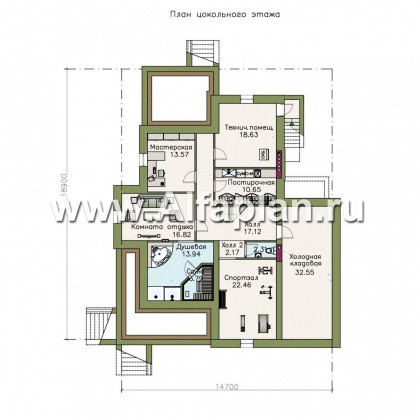 Проекты домов Альфаплан - «Беатрис плюс»- респектабельный коттедж с цокольным этажом - превью плана проекта №1