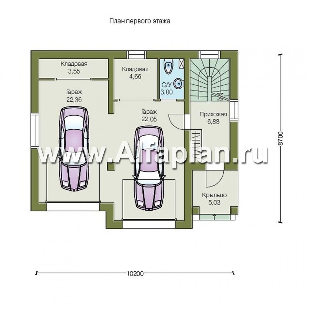 Проекты домов Альфаплан - Гостевой дом с гаражом на две машины - план проекта №1