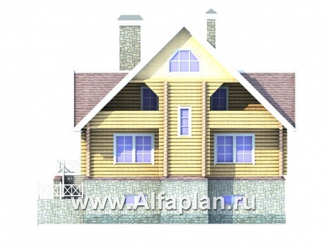 Проекты домов Альфаплан - Бревенчатый дом с высоким цоколем - превью фасада №2