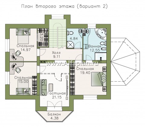 Проекты домов Альфаплан - «Ясная поляна» - удобный коттедж для большой семьи - превью плана проекта №3