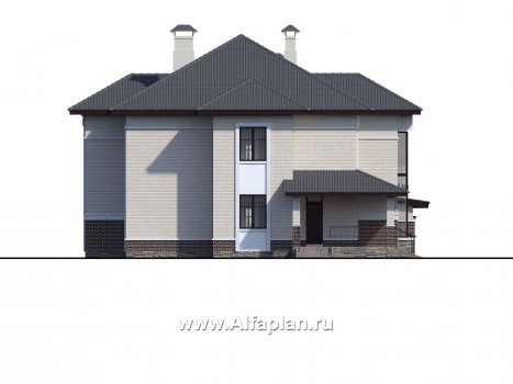 «Сена» —проект двухэтажного дома, особняк с эркером в двусветной столовой, с террасой и сауной - превью фасада дома