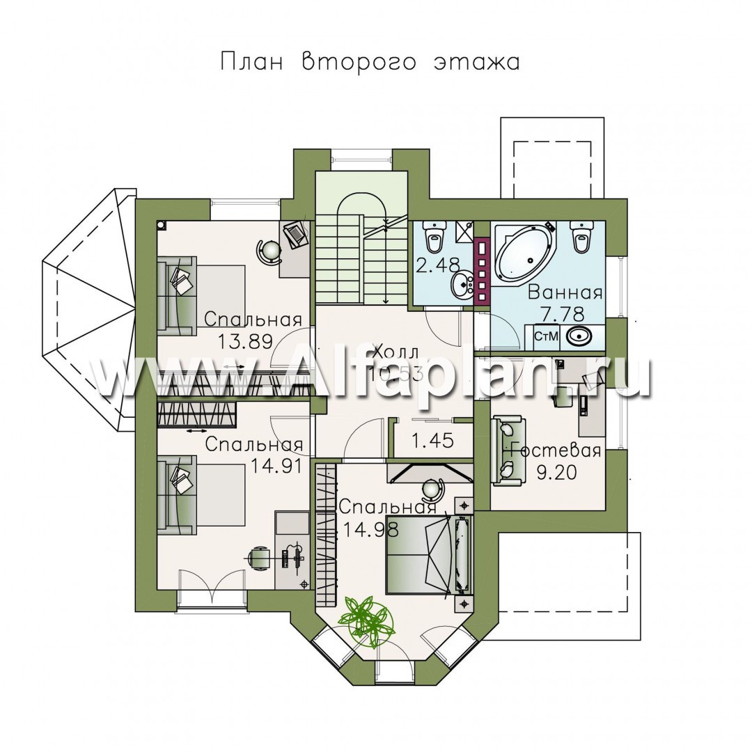 Проекты домов Альфаплан - «Классика»- двухэтажный особняк с эркером - изображение плана проекта №2