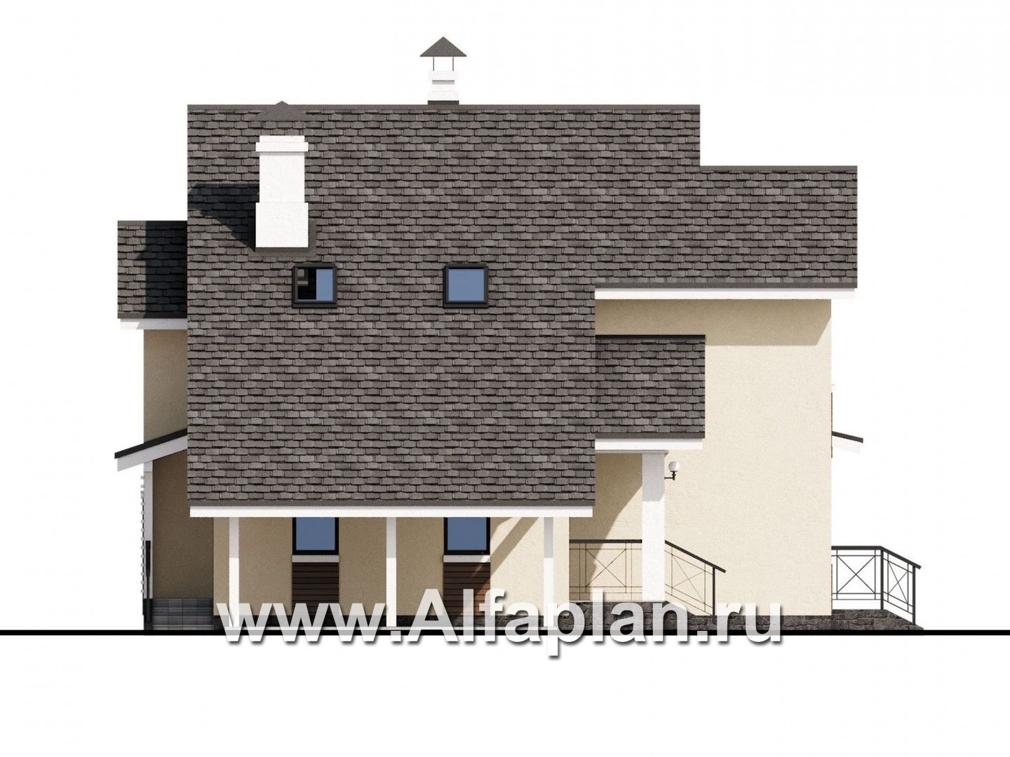 Проекты домов Альфаплан - «Реалист» - загородный дом с верандой и навесом для машины - изображение фасада №3