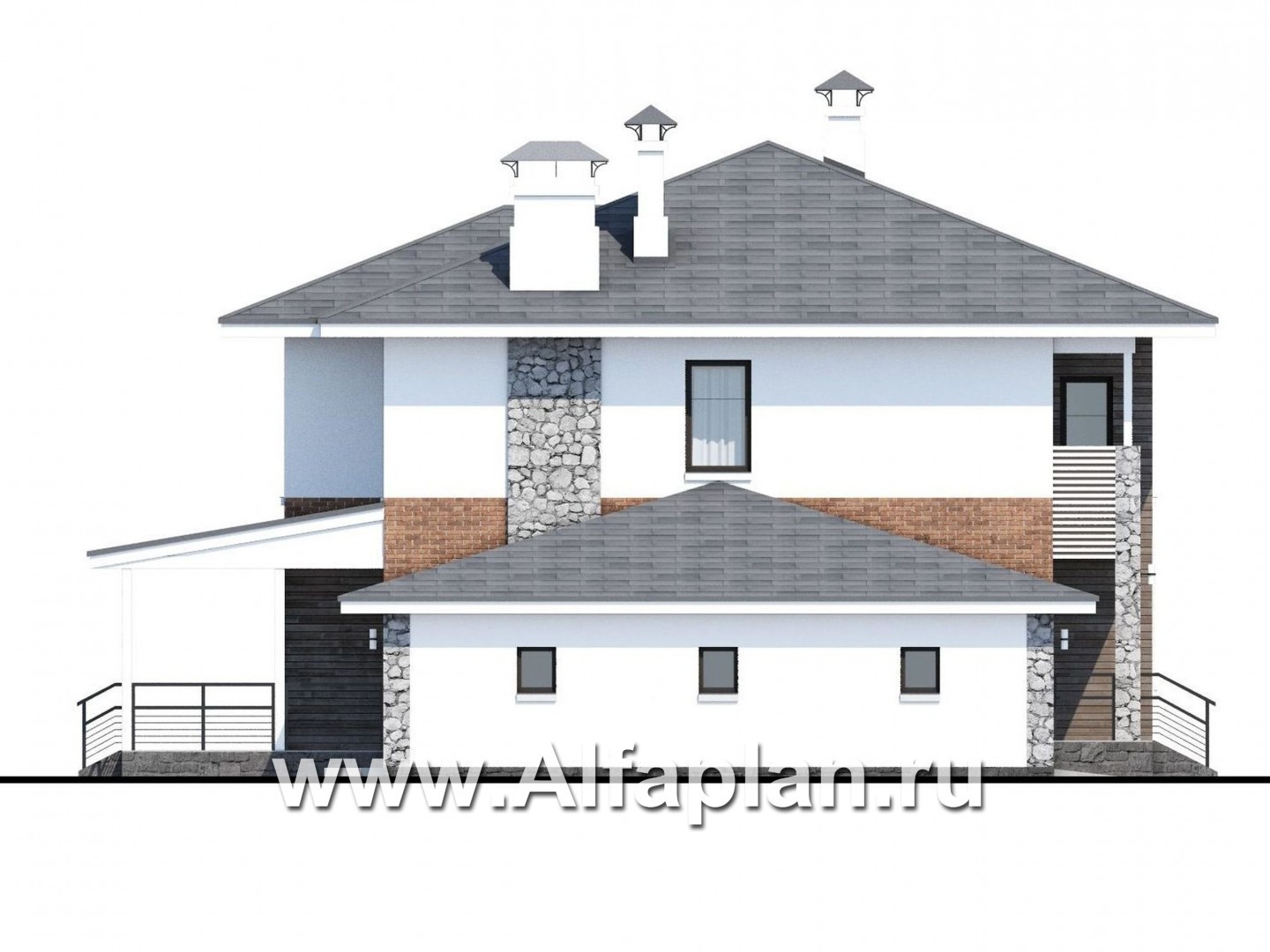 Проекты домов Альфаплан - «Сектор счастья» - стильный современный дом с гаражом - изображение фасада №3