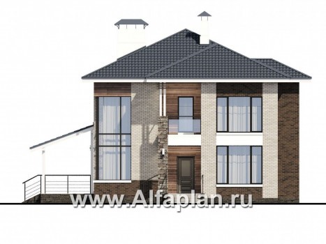 Проекты домов Альфаплан - «Роман с камнем» — двухэтажный коттедж со вторым светом - превью фасада №1
