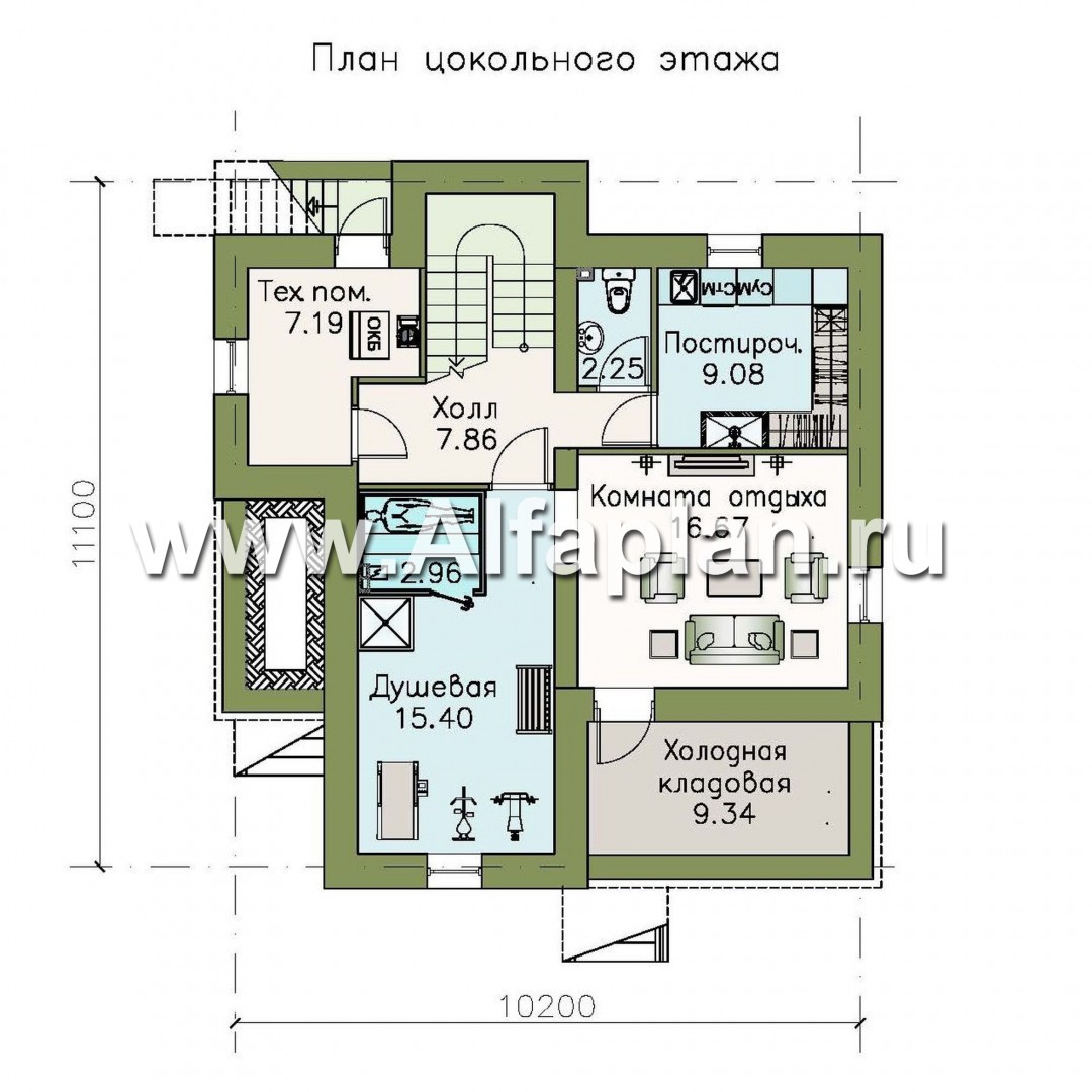 Проекты домов Альфаплан - «Знаменка плюс» - удобный и компактный коттедж с цоколем - план проекта №1