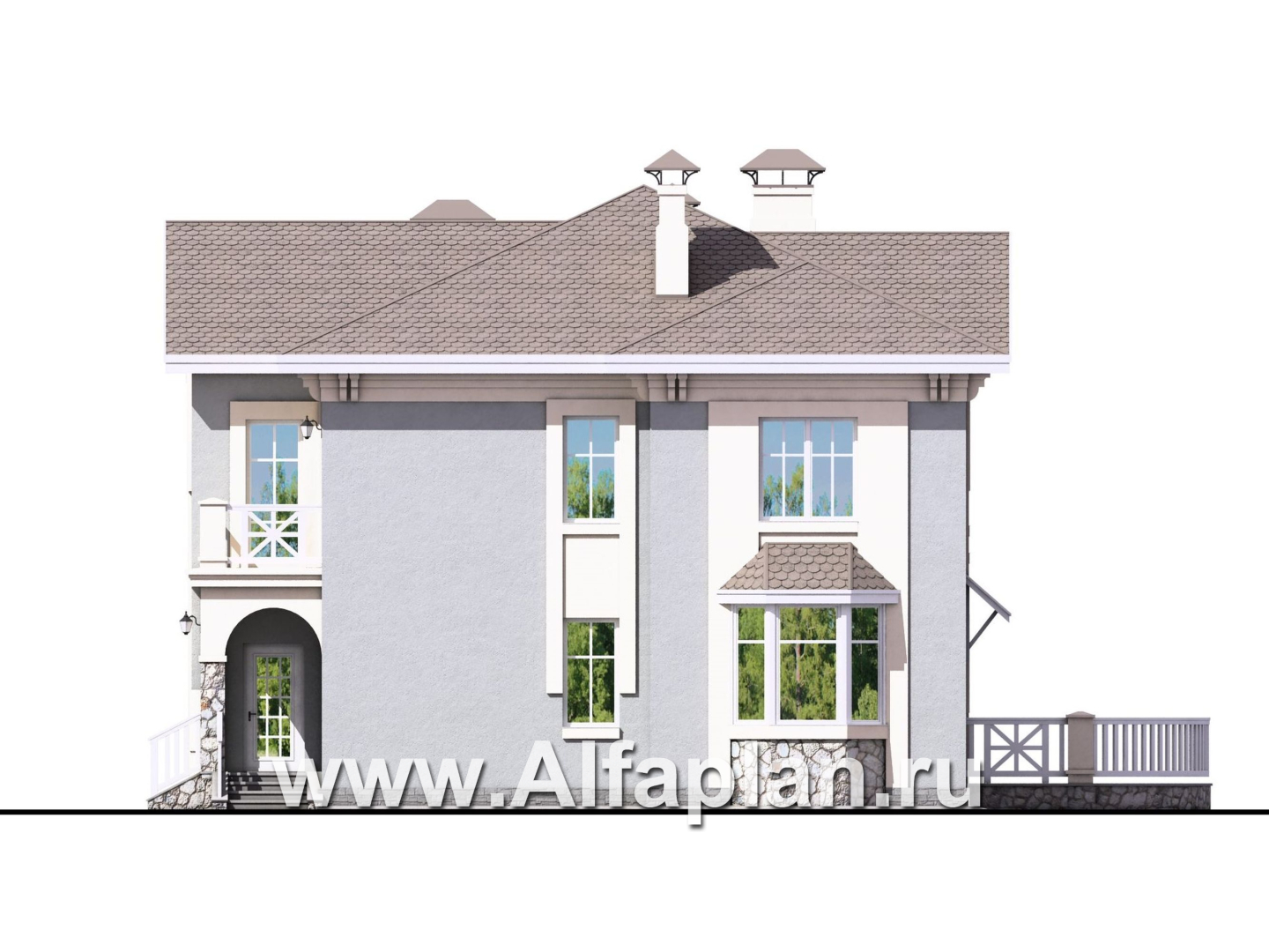 Проекты домов Альфаплан - «Родное сердце» - дом на две семьи (дуплекс) для детей и родителей - изображение фасада №2