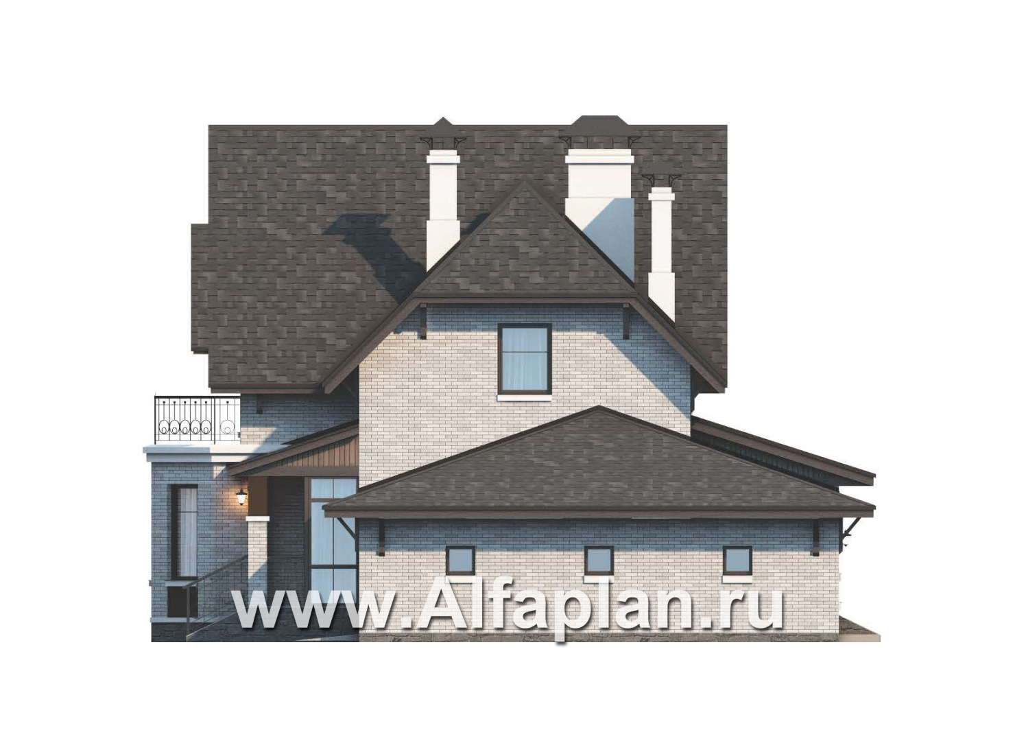 Проекты домов Альфаплан - Дом из газобетона «Шевалье» с гаражом и балконом над эркером - изображение фасада №2