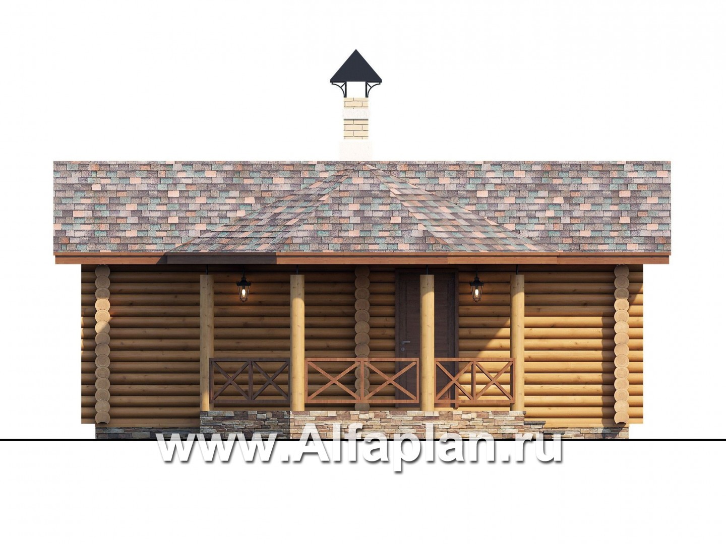 Проекты домов Альфаплан - Небольшая дервянная баня с уютной верандой (беседкой) - изображение фасада №1