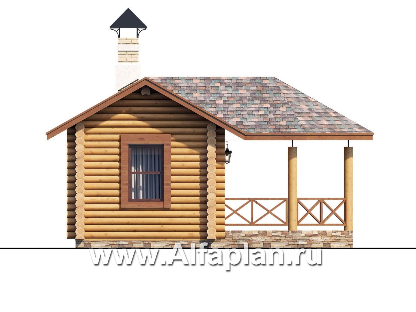 Проекты домов Альфаплан - Небольшая дервянная баня с уютной верандой (беседкой) - изображение фасада №3