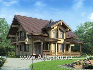 Проекты домов Альфаплан - Деревянный дом с гостевым блоком - превью основного изображения