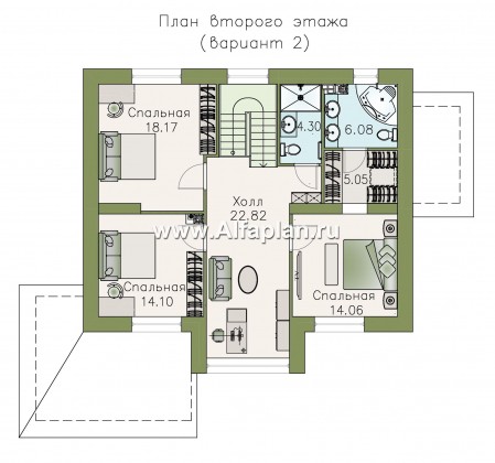 Проекты домов Альфаплан - «Регата» - комфортный план дома, двускатная крыша - превью плана проекта №3