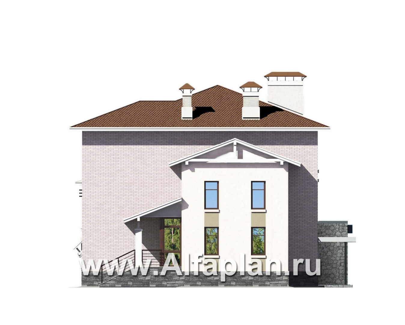 Проекты домов Альфаплан - «Светлые времена» - респектабельный особняк с бассейном ДУО - изображение фасада №2