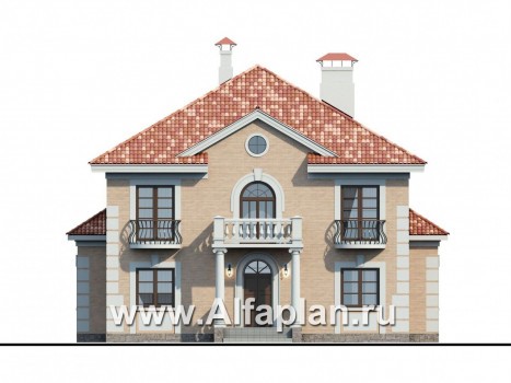 «Апраксин» - проект двухэтажного дома, с террасой и с балконом, в стиле Петровское барокко - превью фасада дома
