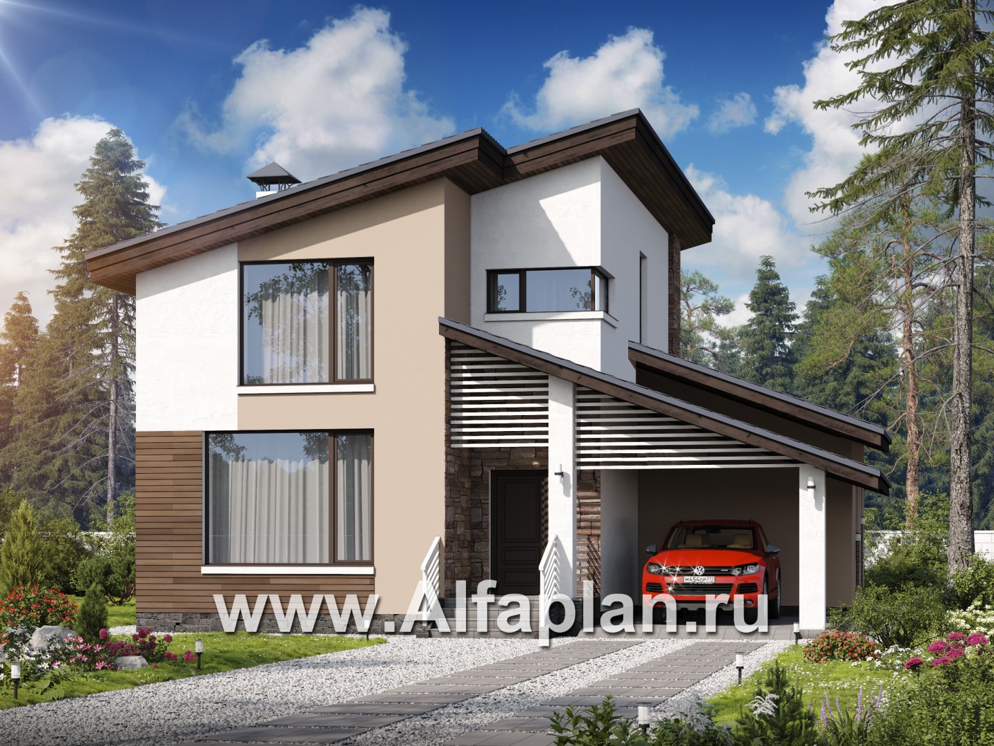 Проекты домов Альфаплан - «Западный бриз» - рациональный дом с удобным планом - основное изображение