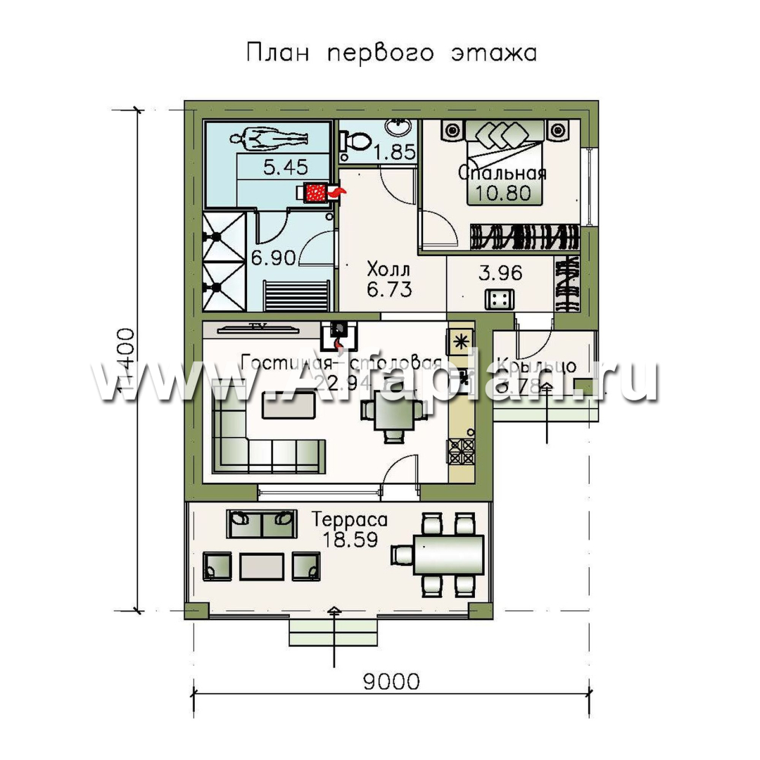 Проекты домов Альфаплан - Гостевой дом с баней и уютной террасой - изображение плана проекта №1