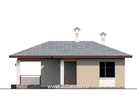 Проекты домов Альфаплан - Гостевой дом с баней и уютной террасой - превью фасада №2