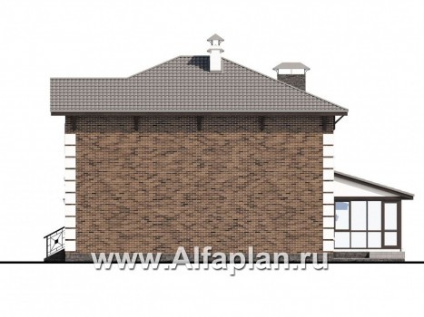 Проекты домов Альфаплан - «Седьмая высота» - стильный коттедж с гаражом и просторной верандой - превью фасада №2