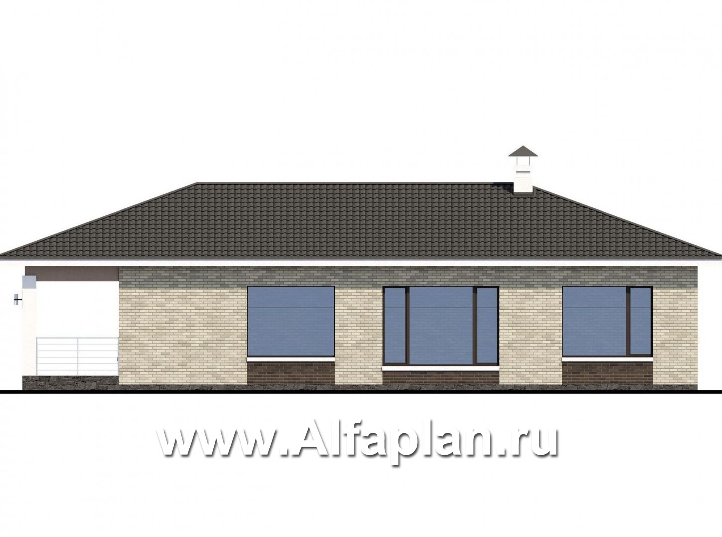 Проекты домов Альфаплан - «Терпсихора» - современный одноэтажный коттедж с террасой - изображение фасада №2