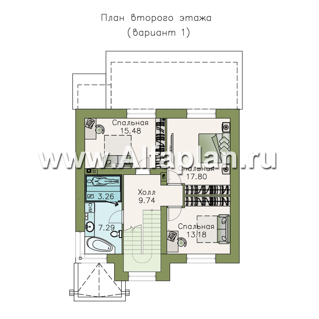 Проекты домов Альфаплан - «Приоритет» - компактный трехэтажный дом с «зеленой» кровлей - изображение плана проекта №2
