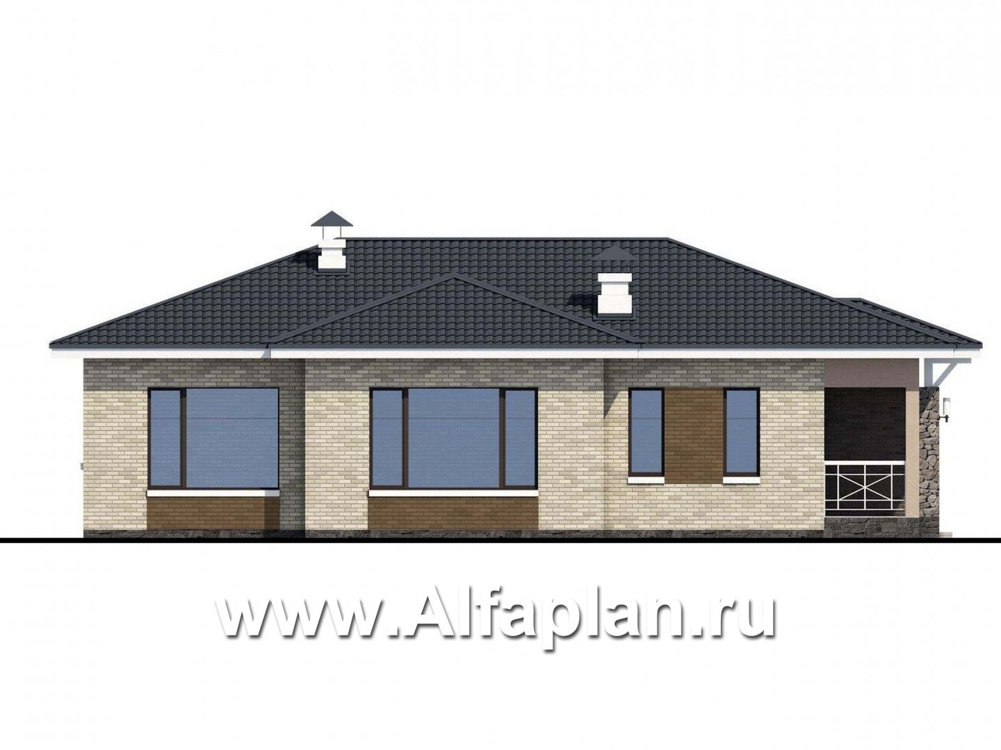 Проекты домов Альфаплан - «Урания» - современный одноэтажный коттедж с террасой - изображение фасада №3