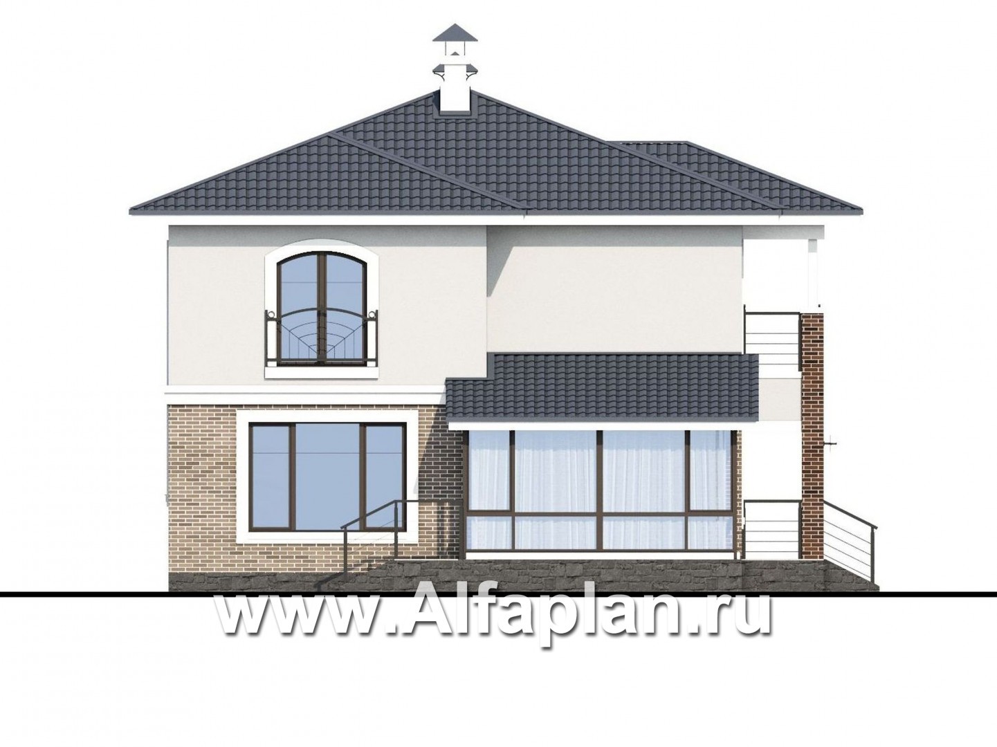 Проекты домов Альфаплан - Респектабельный коттедж с большой остекленной верандой - изображение фасада №3