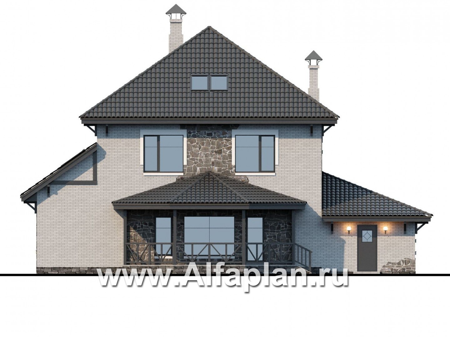 Проекты домов Альфаплан - «Фабула» - классический коттедж с гаражом и бильярдной - изображение фасада №4