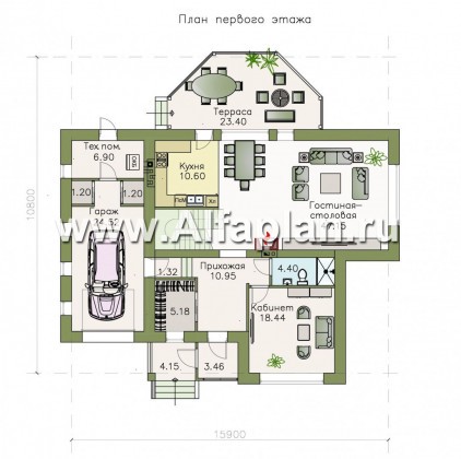Проекты домов Альфаплан - «Фабула» - классический коттедж с гаражом и бильярдной - превью плана проекта №1