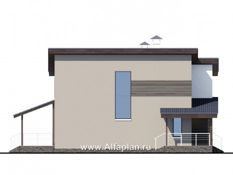 «Борей» - проект двухэтажного дома с террасой, планировка с кабинетом на 1 эт, в современном стиле с односкатной крышей - превью фасада дома