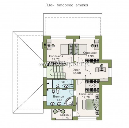 «Вишера» - проект двухэтажного дома, кабинет на 1 этаже, мастер спальня, оптимальная планировка с гаражом - превью план дома
